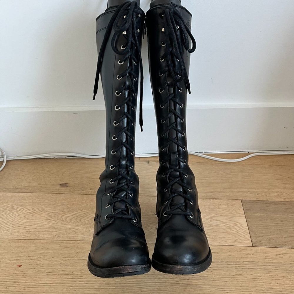 FRYE Veronica Combat Tall lace up zippered boot